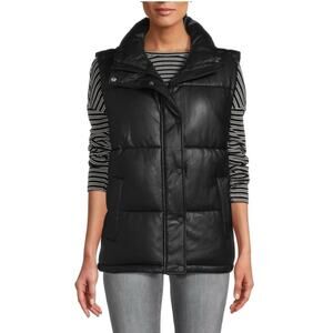 Andrew Marc New York Women’s Black Faux Leather Puffer Vest NWT gilet